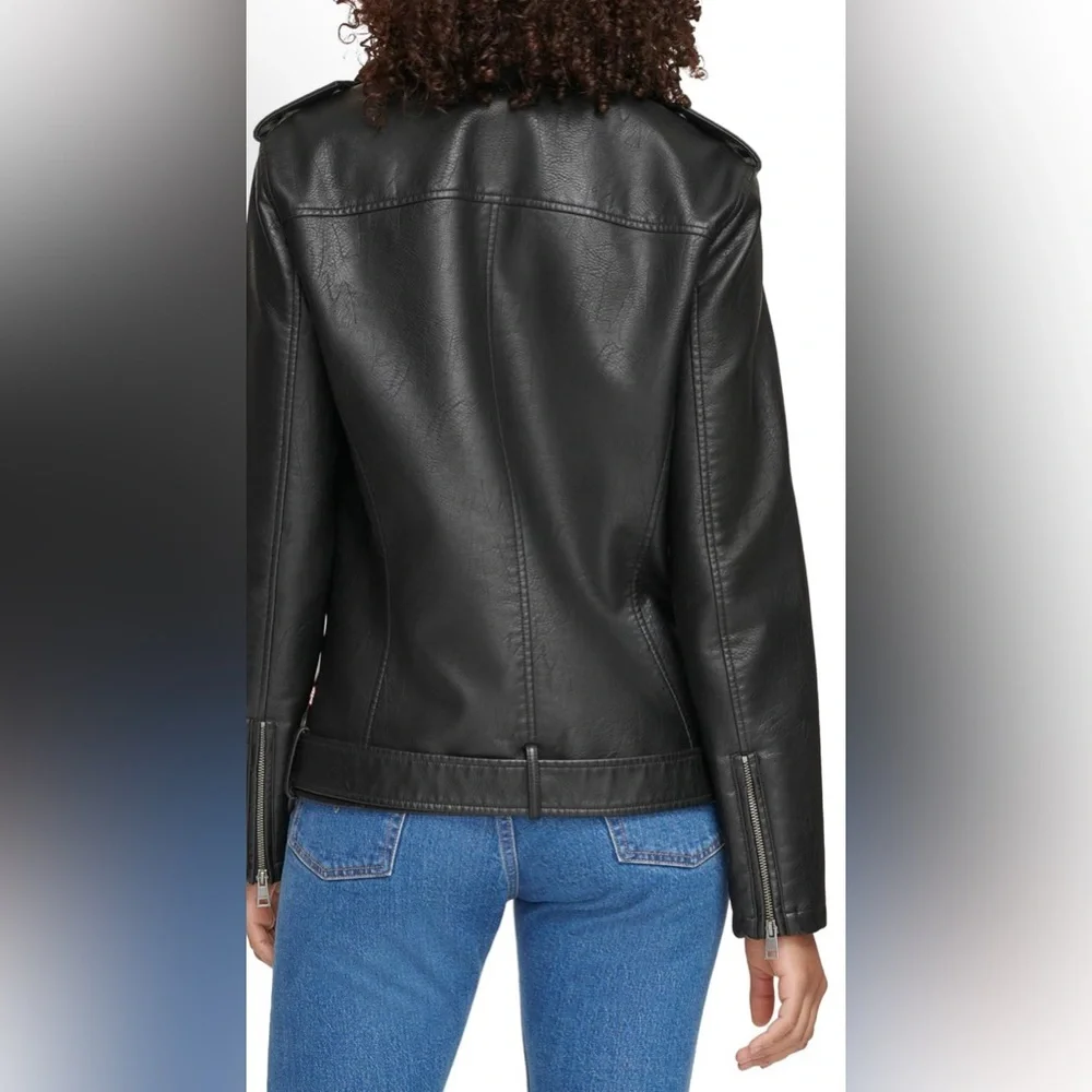 Levi's Womens Oversized Faux Leather Belted Motorcycle Jacket (Plus size option) - Picture 4 of 6